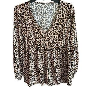 Unbranded tan black boho animal print cheetah Cottagecore blouse size M